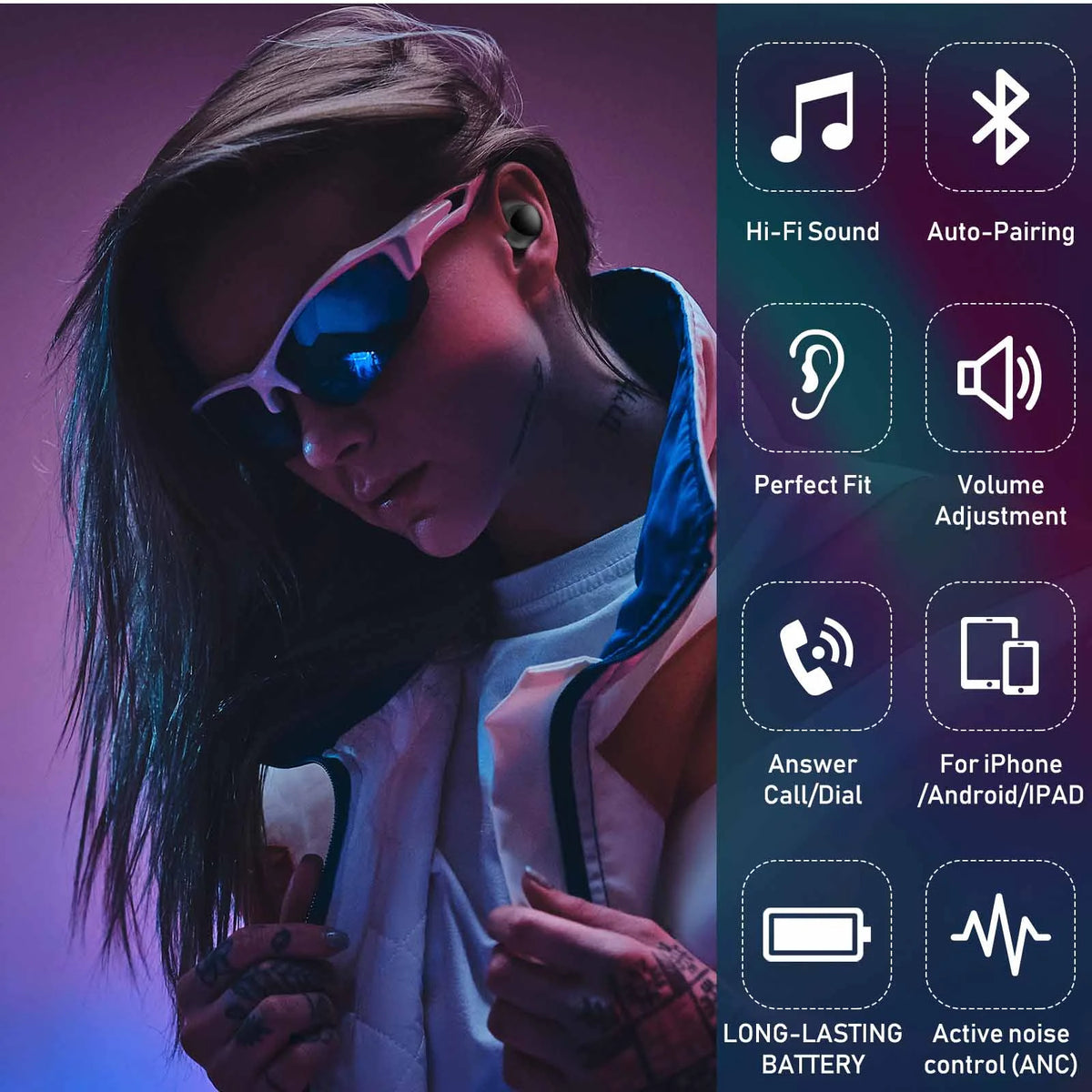 Black True Wireless Earbuds with Active Noise Cancelling K693