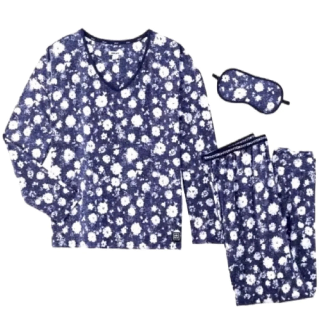 Navy Heather Floral 3-Piece Lounge Set with Eye Mask V1052