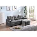Gray Woven Fabric Sleeper Sectional Sofa Chaise with USB Charger and Tablet Pocket Q276924