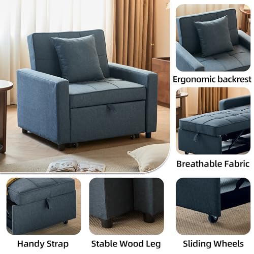 Blue Convertible Sofa Bed Chair with Side Pocket X389