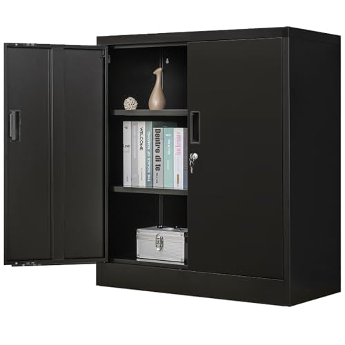 Metal Storage Cabinet with Locking Doors and 2 Drawers, White L98780