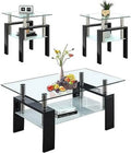 Glass Coffee Table End Table Sets of 3 White Metal Leg D875299
