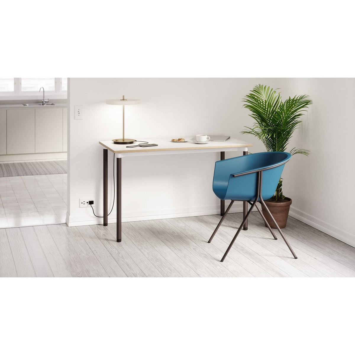 White Office Desk with Casters Plywood N23715