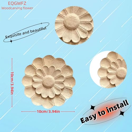 4Pcs Round Wood Appliques for Furniture Decoration (3.15"x3.15") B958