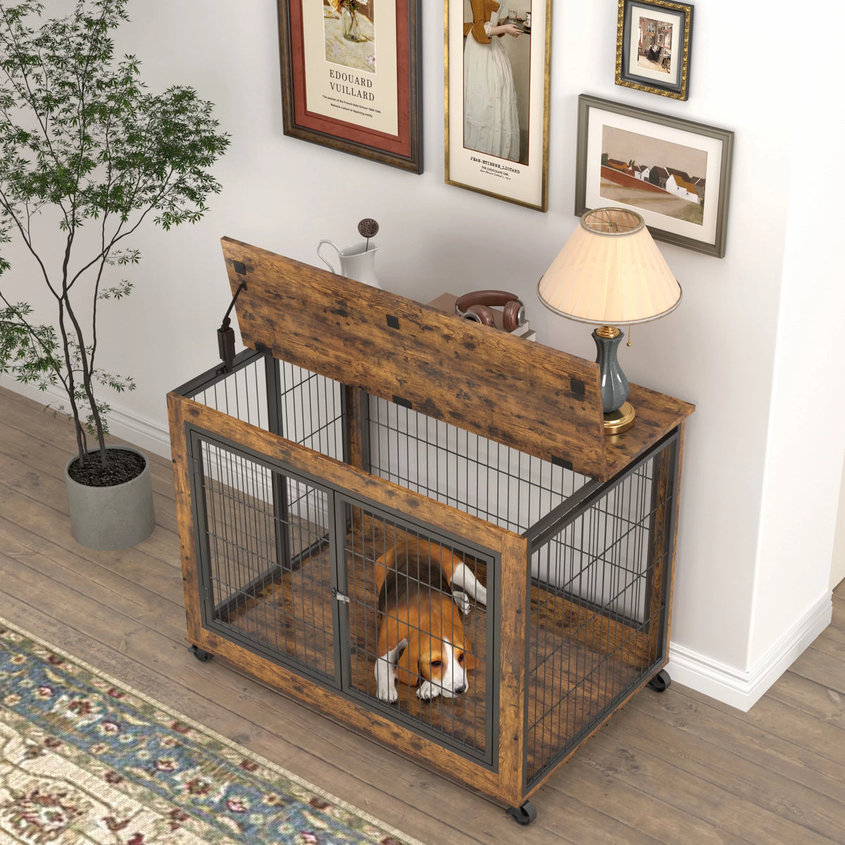 Wooden Dog Crate with Double Doors and Lift Top A927