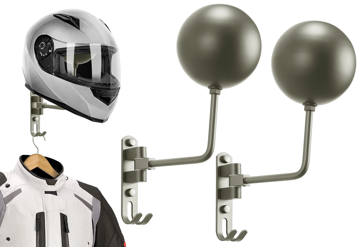 Grey Wall Mount Motorcycle Helmet Rack, 180 Degree Swivel, 2-Pack T661