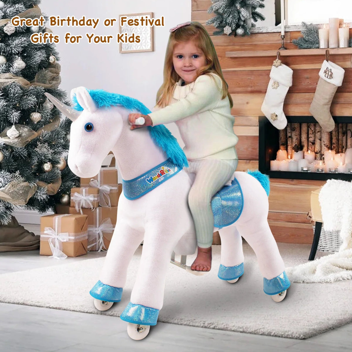 Ride on Blue Unicorn Horse Toy Medium Size 4 Height 36 Inch Plush Animal N80467