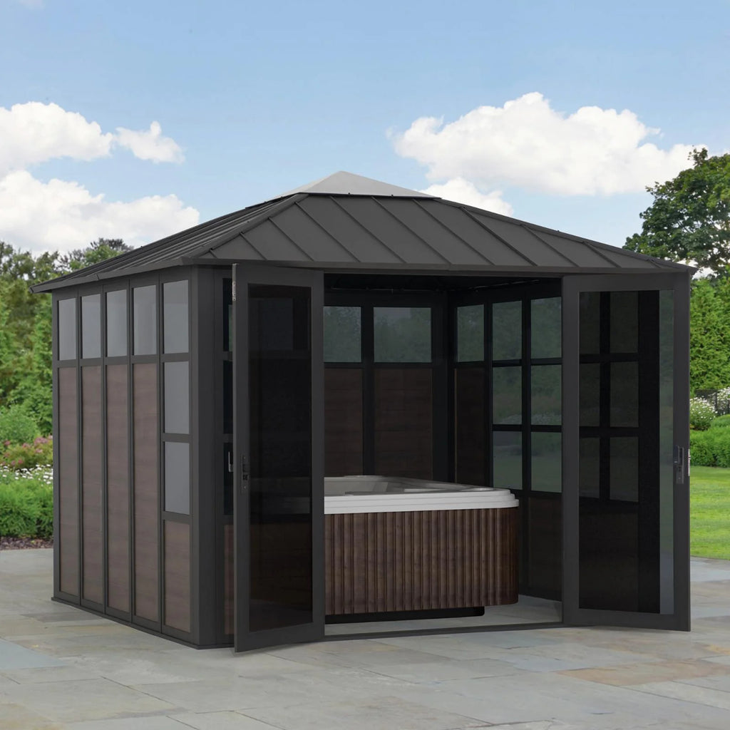 Black Hardtop Outdoor Aluminum Sunroom P90878