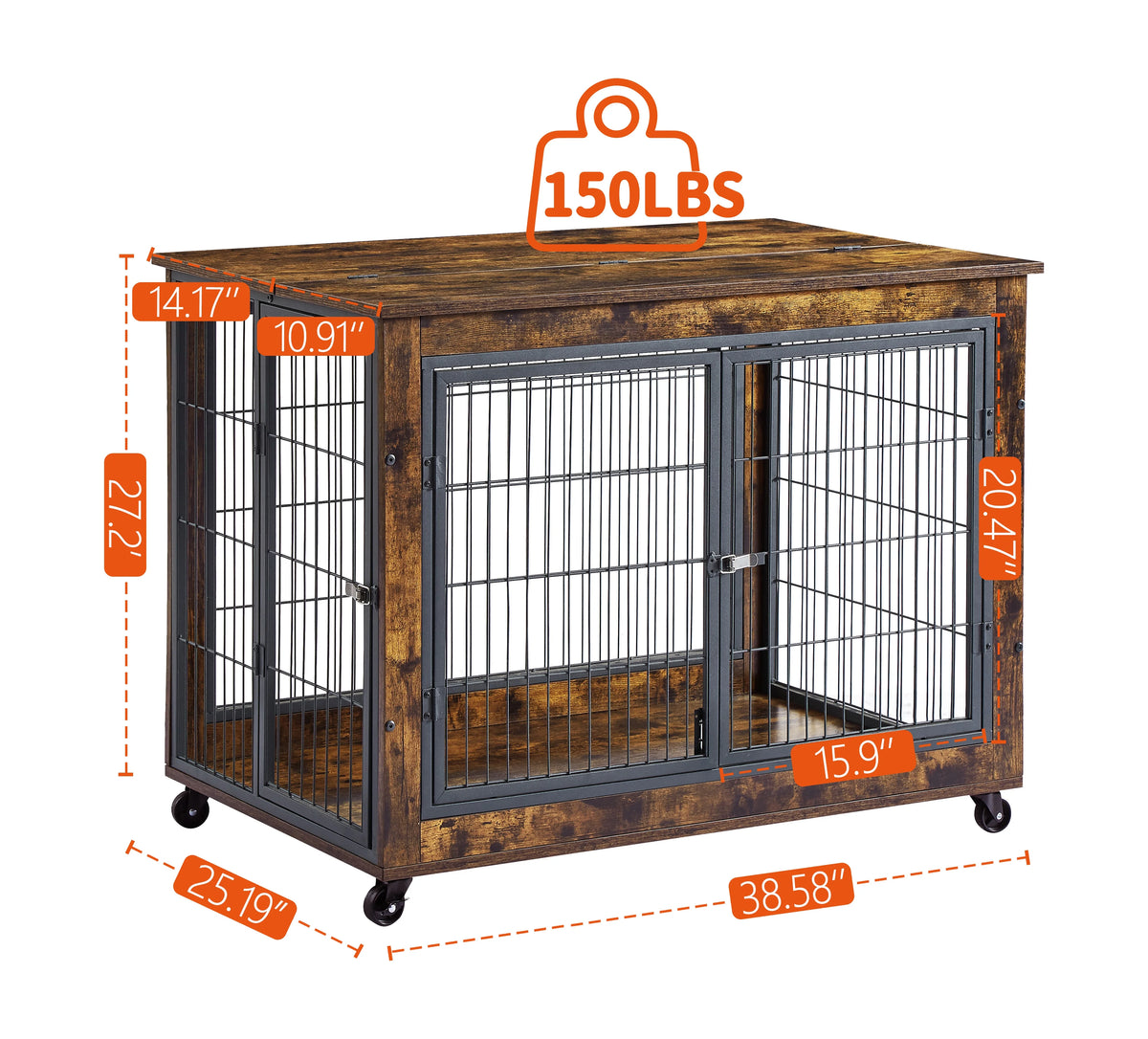 Wooden Dog Crate with Double Doors and Lift Top A927
