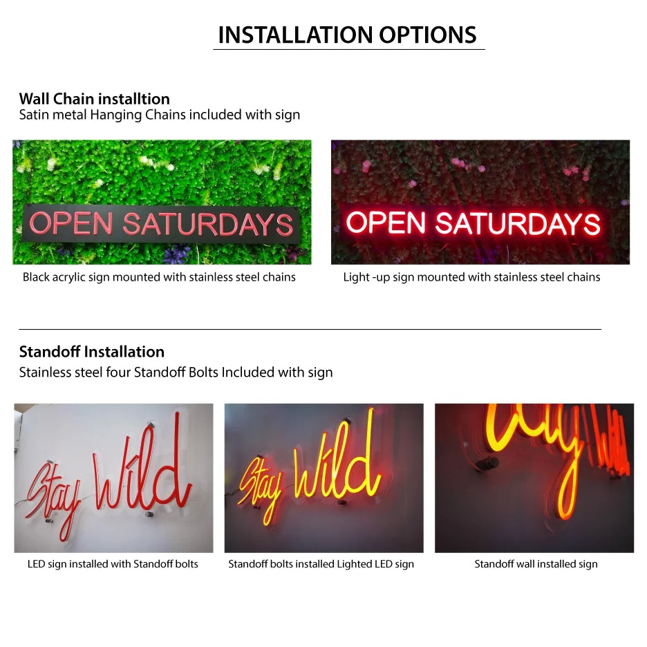 Black Square Cut Acrylic Backing LED Neon Sign with Dimmer V313