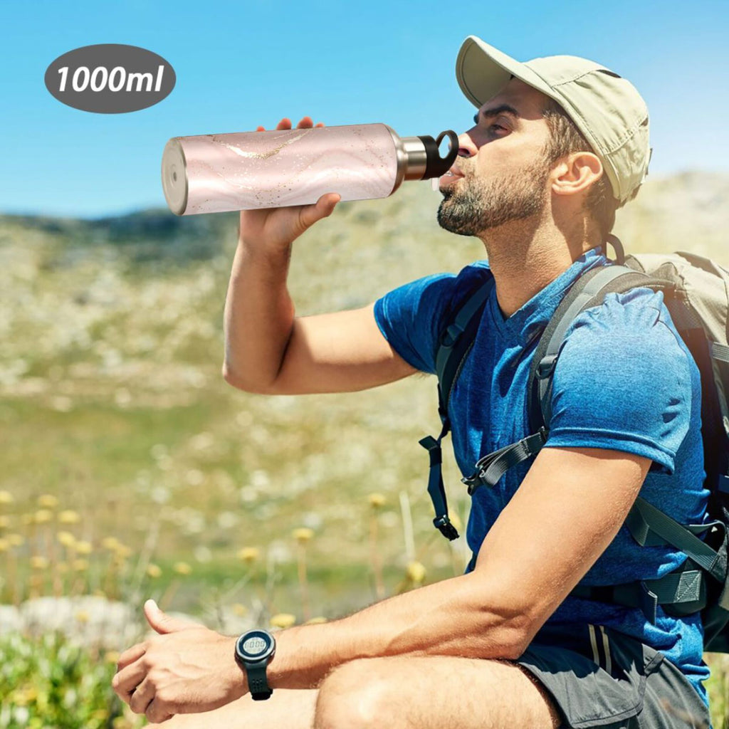 Pink Marble Stainless Steel Insulated Water Bottle with Straw Lid Z230