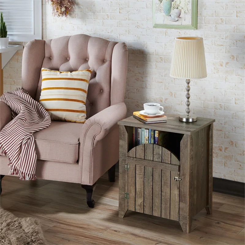 Rustic Wood Storage End Table Set of 2 I6159