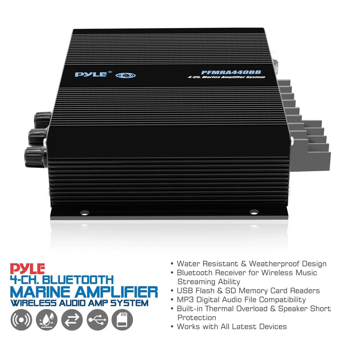 400 Watt 4-Channel Weather Resistant Marine Amplifier H7733