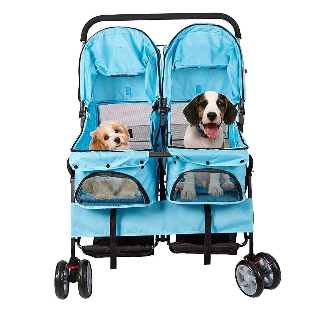 Double Pet Stroller Foldable Two-Seater Carrier Strolling Cart S958421