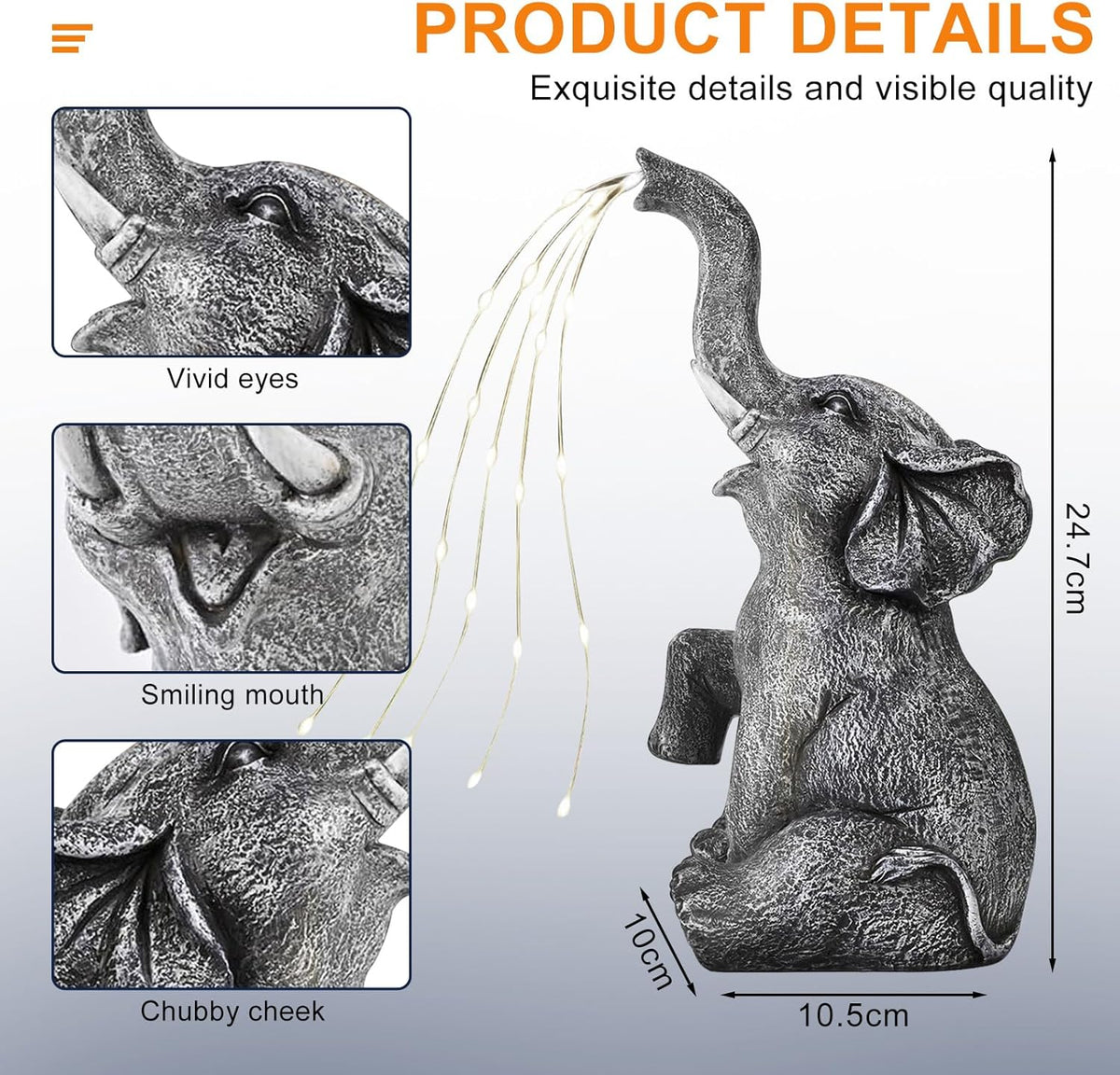 Elephant Statue Solar Garden LED Light Strings K54368