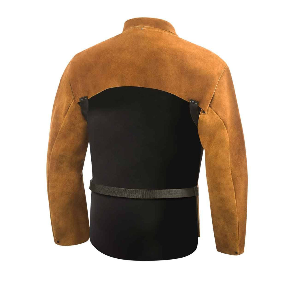 Brown Large Side Split Cowhide Welding Cape Sleeves with Bib Y65182