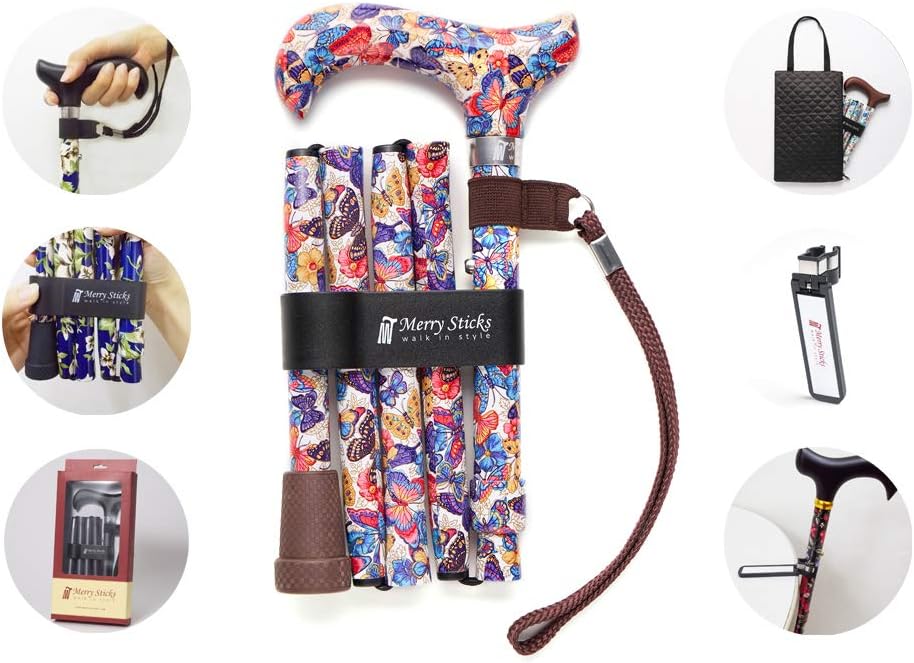 Folding Adjustable Walking Cane with Cane Bag and Reflective Cane Holder Q65215