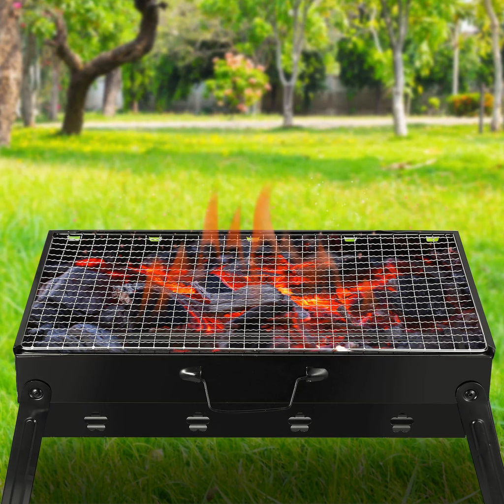 18" Portable Charcoal Grill and Smoker Stainless Steel Foldable BBQ Grill Black R350