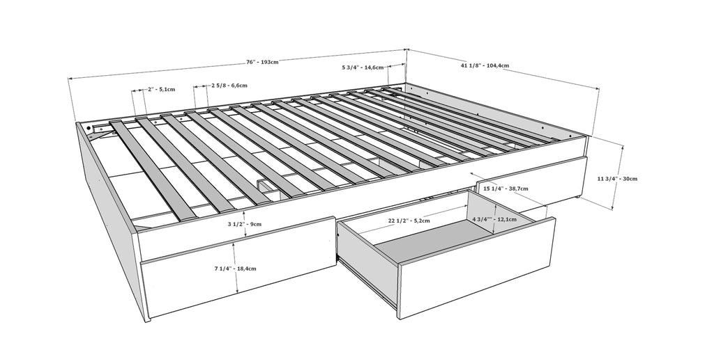 Twin Size Storage Wood Bed Frame with 3 Drawers R650