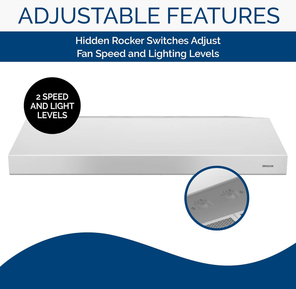 White 36-inch Under Cabinet Range Hood with Light A9651