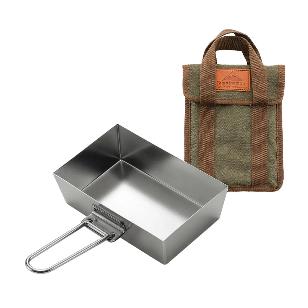 Stainless Steel Frying Pan Camping Pot with Lid Foldable Handle Cookware T321