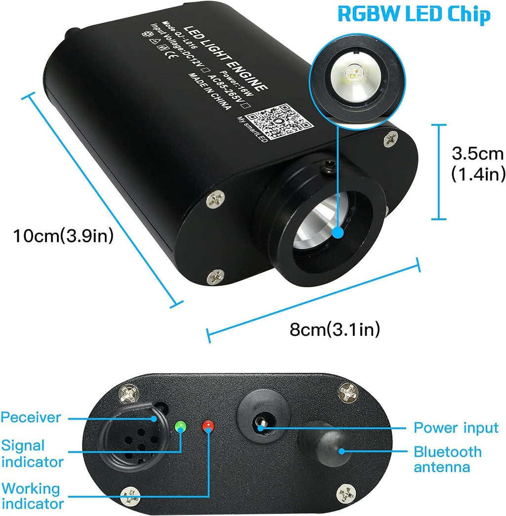 16W Fiber Optic Lights Starlight Headliner Light Kit with Remote Control, 150pcs 6.5ft Optical Fiber Cable Strands G318
