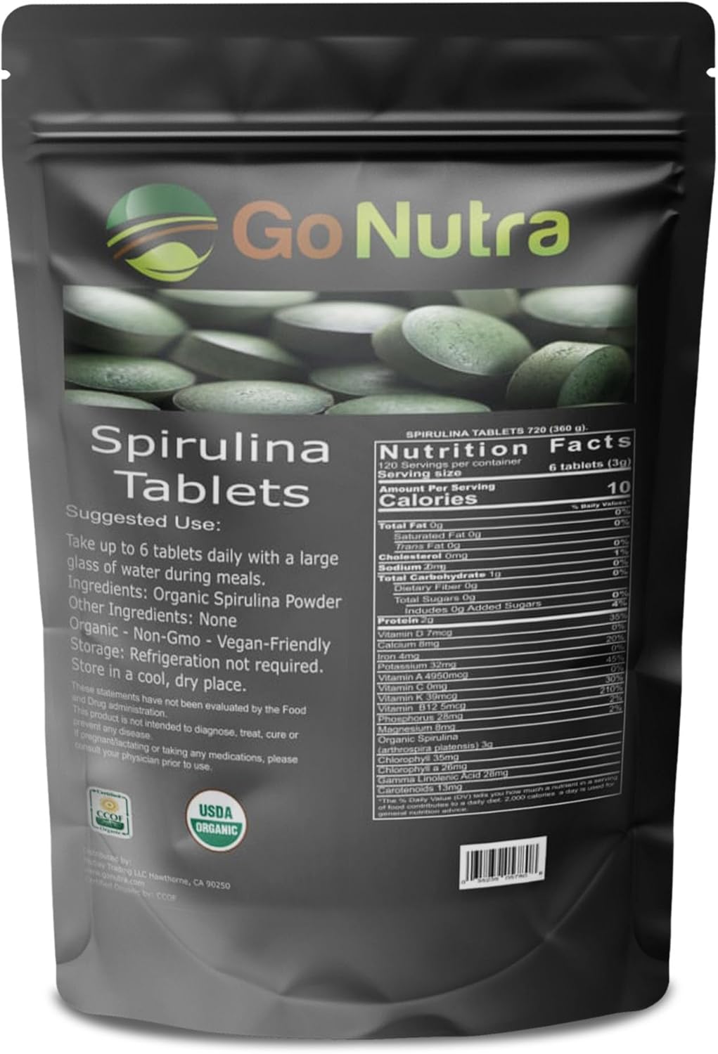 500 mg Organic Spirulina Tablets, 720 Tablets B91929