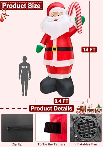 14 FT Inflatable Santa Claus with Built-in LED Lights L5630