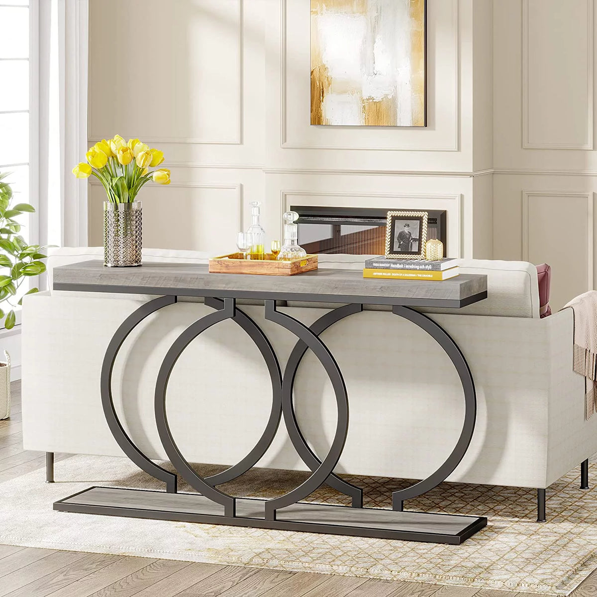 55" Console Sofa Table with Geometric Metal Frame R27029