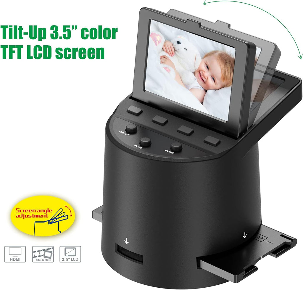Wireless Digital Film Scanner with 22MP, Converts 35mm, 126, 110, Super 8 Films, Slides, Negatives to JPEG, Tilt-Up 3.5 Large LCD, Transfer Pictures to Phones Via WiFi Connection, MAC &PC Compatible A401