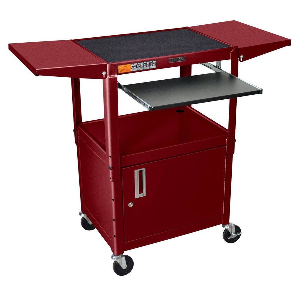 Blue Drop-Leaf Swivel Steel Utility Cart with Keyboard Shelf and Cabinet N686