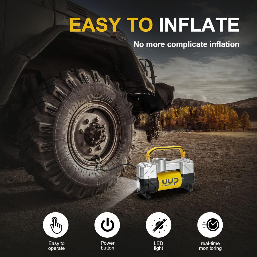 Portable Air Compressor Tire Inflator, Double Cylinders, 12V DC, Metal Air Pump, LED Light, Pack of 2 V20331