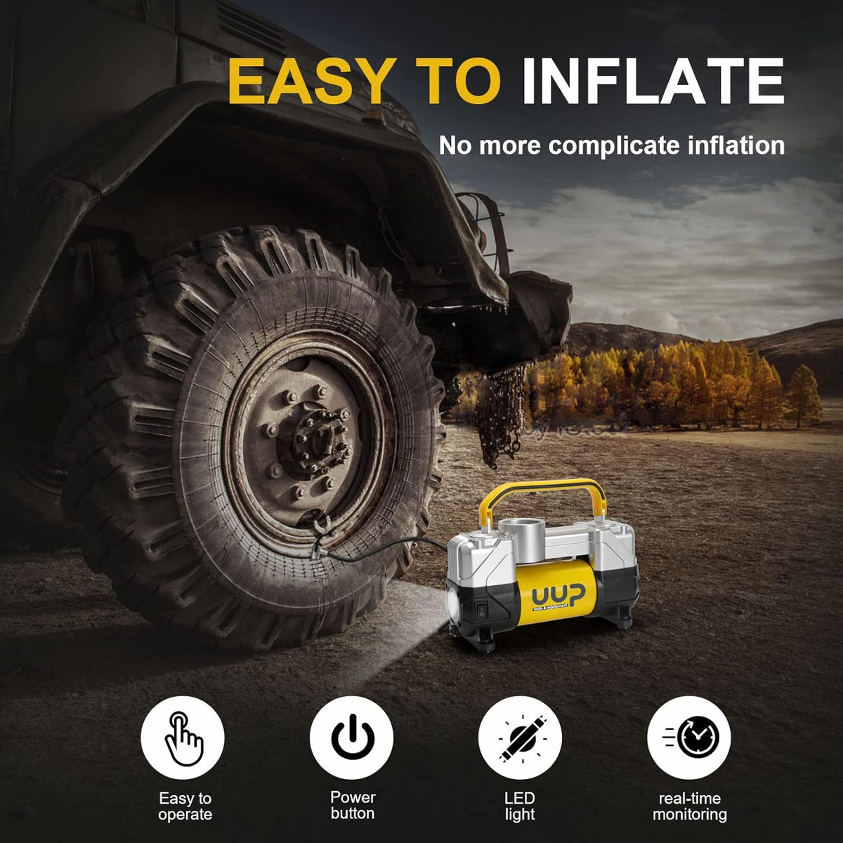 Portable Air Compressor Tire Inflator, Double Cylinders, 12V DC, Metal Air Pump, LED Light, Pack of 2 V20331