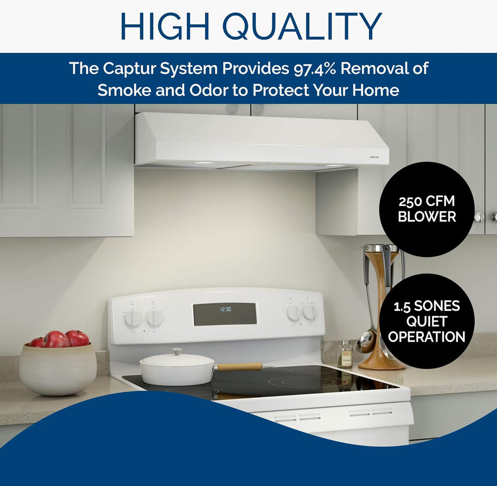 White 36-inch Under Cabinet Range Hood with Light A9651