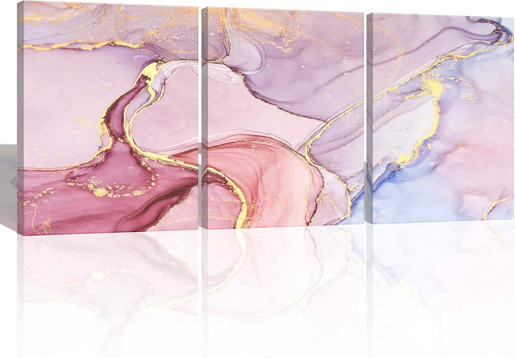 Gold Pink Abstract Canvas Wall Art 3 Panels V723367