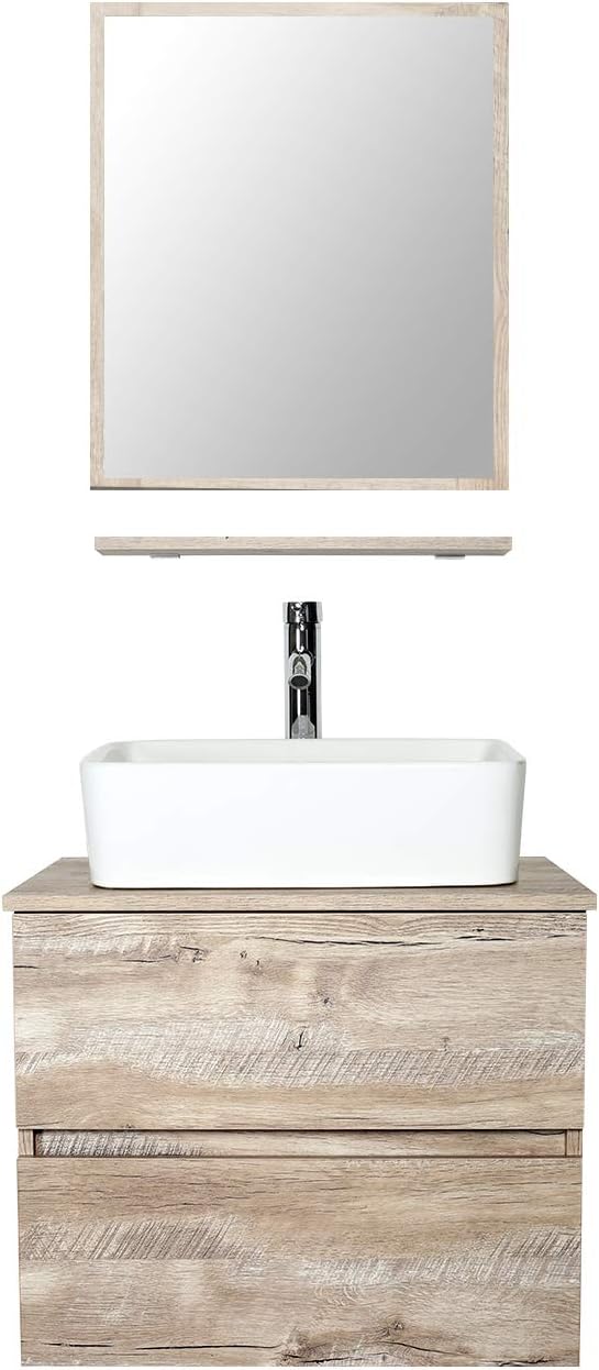 24 Wall Mounted Bathroom Vanity, Concrete Grey, 2 Drawers I22183