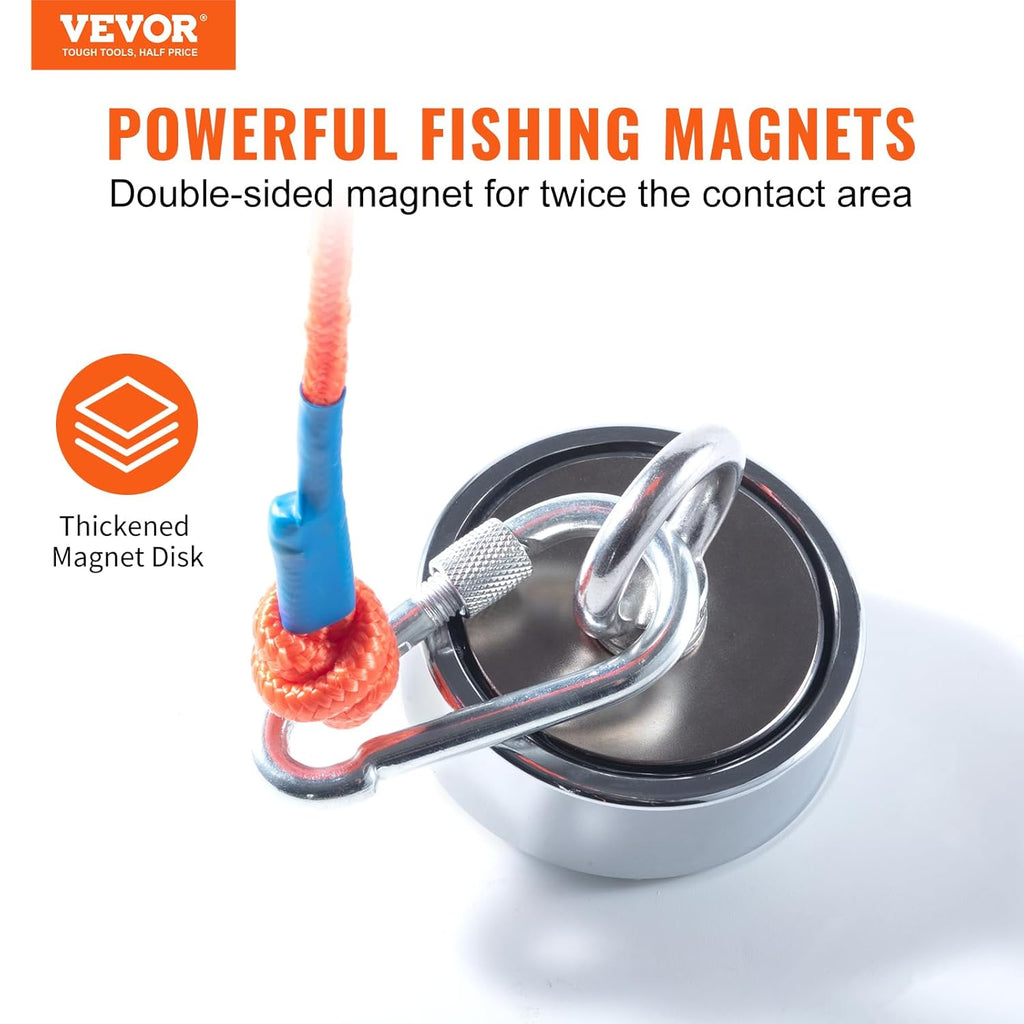 1200 LBS Double Sided Neodymium Magnet Fishing Kit with 65 FT Rope V309510