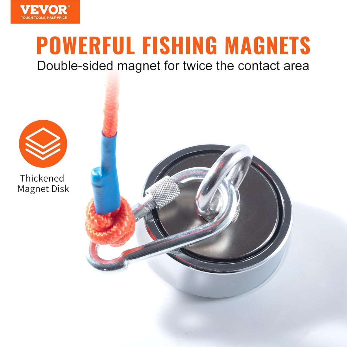 1200 LBS Double Sided Neodymium Magnet Fishing Kit with 65 FT Rope V309510