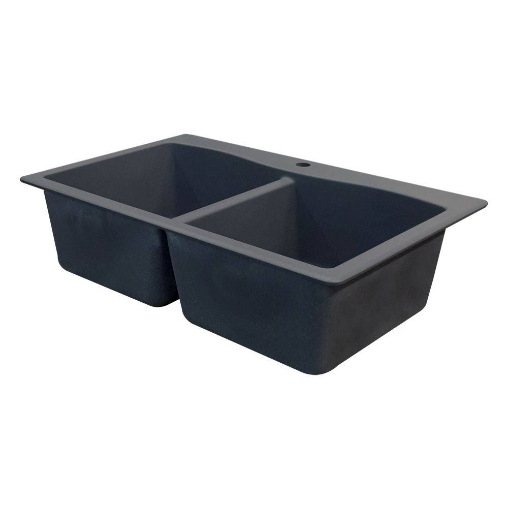 White Double-Basin Granite Drop-In 2-Hole Kitchen Sink N9445