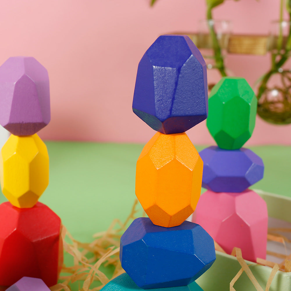 Kids Wooden Balancing Stone Stacking Building Block Toy F22344