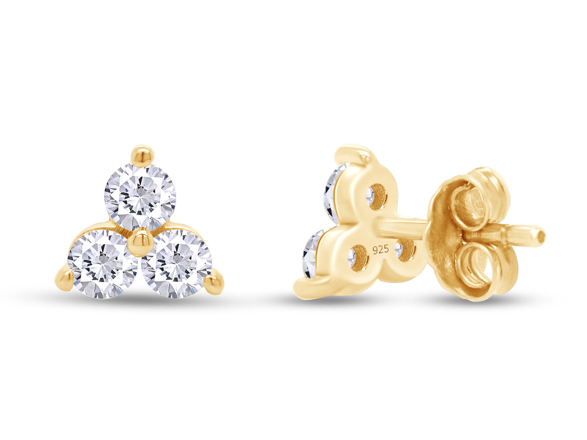 1/2 Carat Round Cut Lab Created Moissanite Three Stone Cluster Stud Earrings In 14k Yellow Gold Over Sterling Silver D975