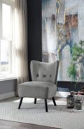 Gray Velvet Button-Tufted Accent Chair with Wood Legs M797