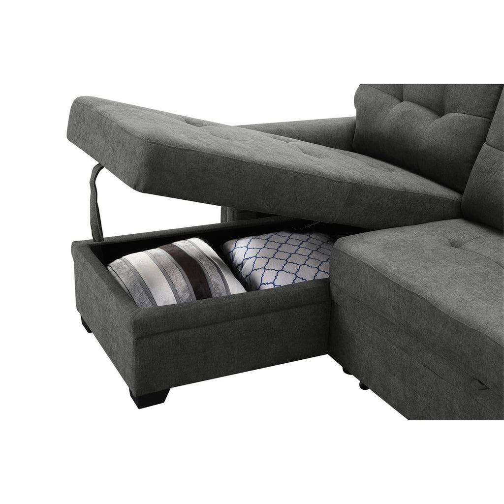 Gray Woven Fabric Sleeper Sectional Sofa Chaise with USB Charger and Tablet Pocket Q276924