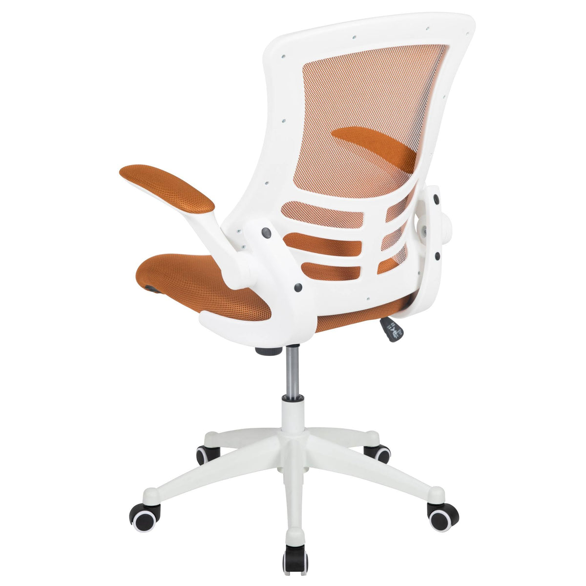 White and Tan Orange Mid-Back Swivel Ergonomic Task Office Chair with Flip-Up Arms L829790