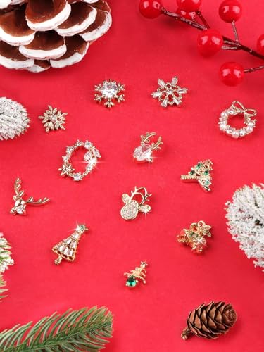 12PCS Christmas 3D Nail Charms Zircon Rhinestones Metal Nail Art Gems K342