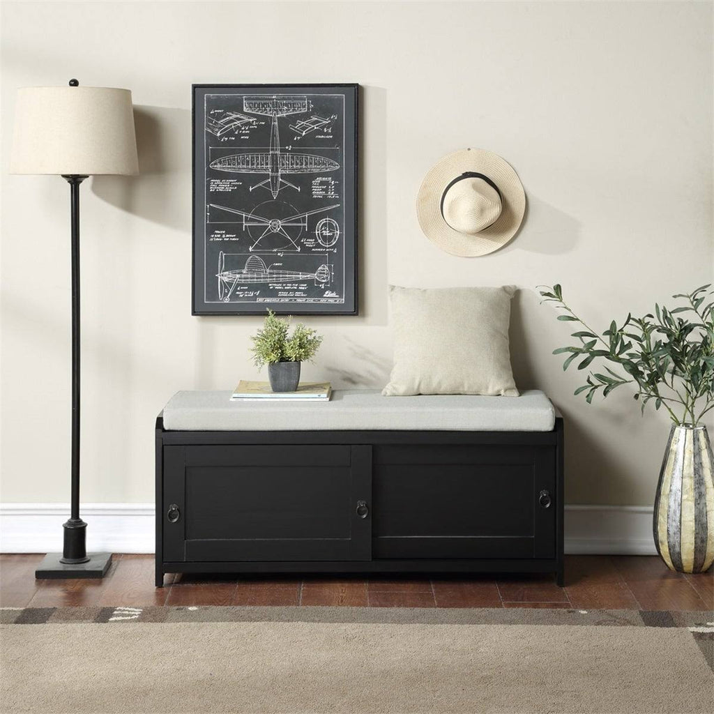 White Wood Storage Bench with 2 Cabinets S1718