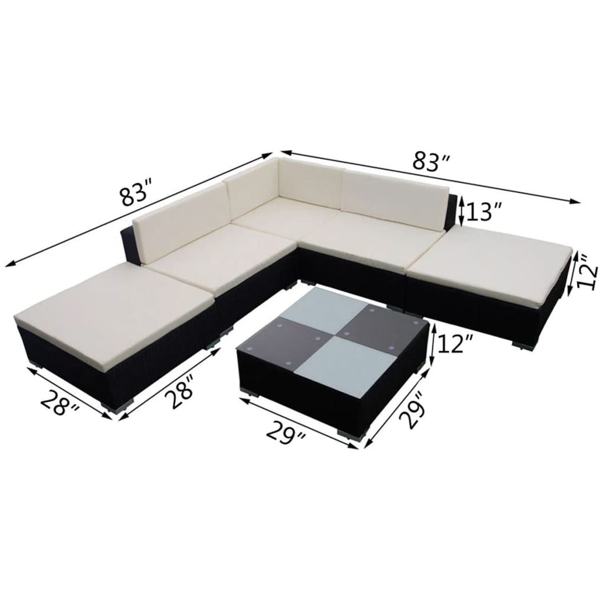 6 Piece Poly Rattan Patio Set with Cushions A2082