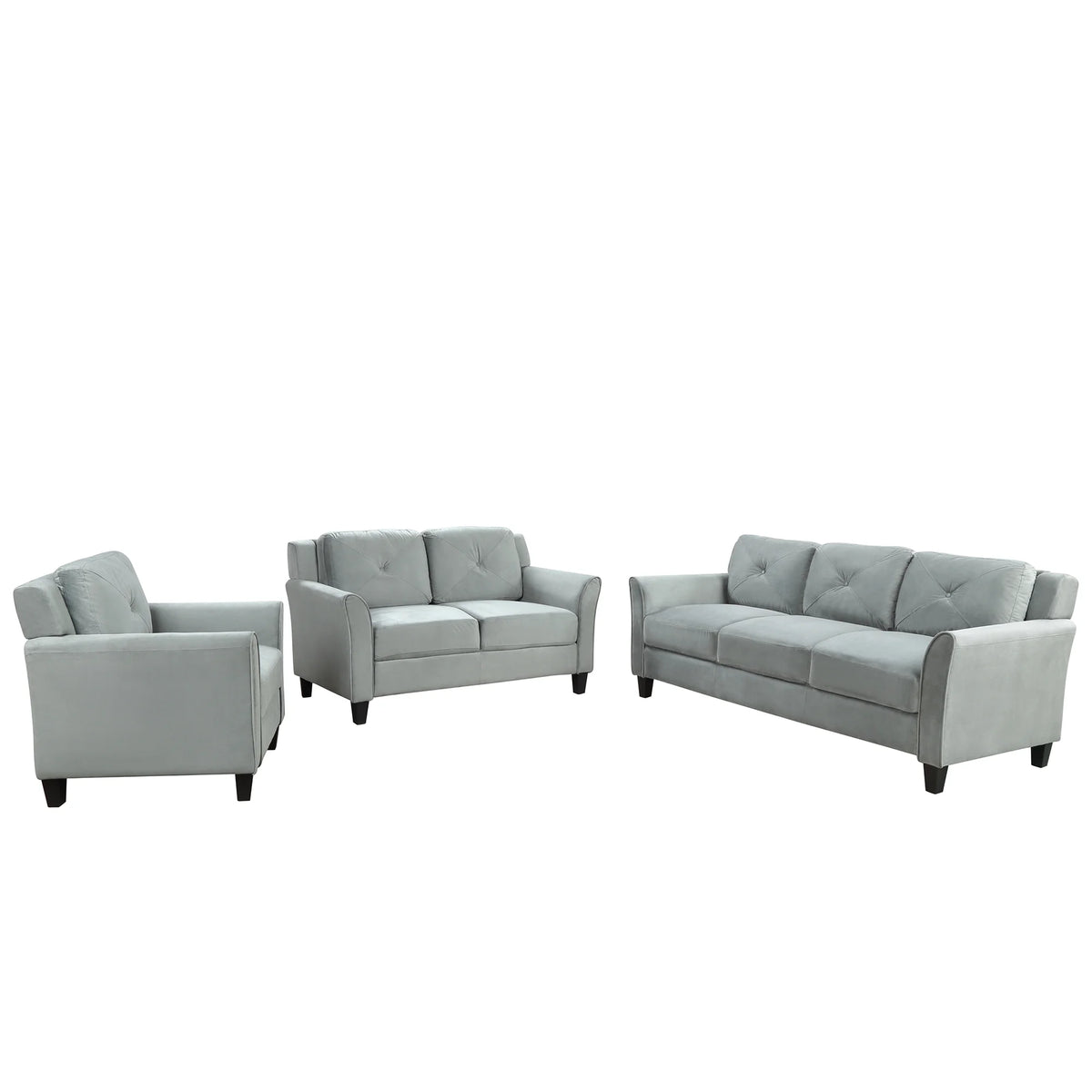 Button Tufted 3 Piece Chair Loveseat Sofa Set K5656