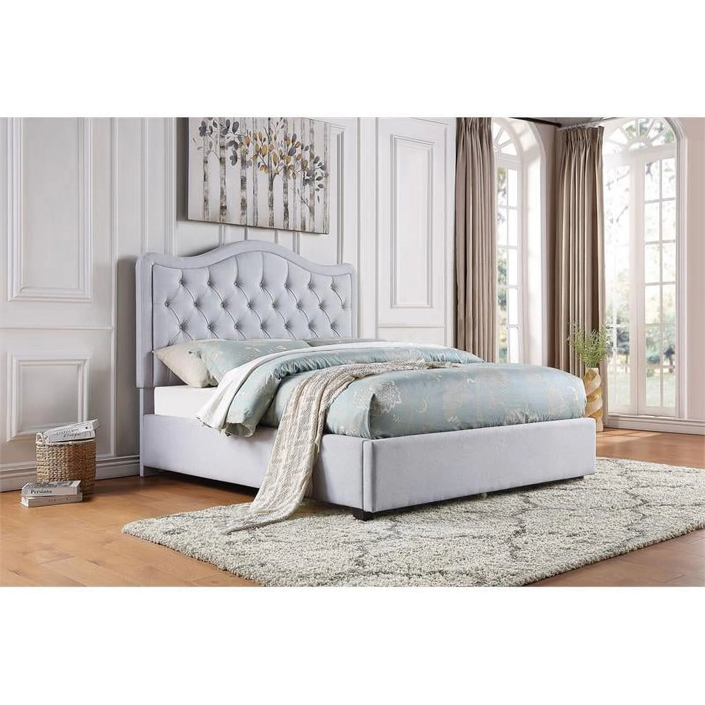 Gray Fabric Eastern King Platform Bed with Storage Drawer Z324
