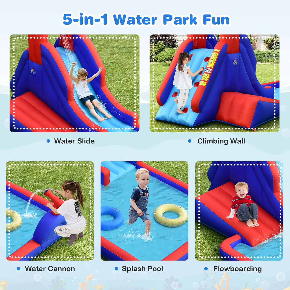 Inflatable Water Slide Park with Climb Slide Pool & 2 Swim Rings C2052